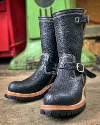 Type One Leather American Bison Black Last Round Height 11 Inch Buckle Mid Sole Double Natural Out Sol Engineer Boots Boots Cool Boots
