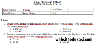 Contoh file soal uts lengkap kelas 1 6 sd mi semua mata pelajaran 2016 2017 berikut ini adalah kumpulan dari berbagi sumber tentang contoh soal bangun ruang gabungan kelas 6 sd yang bisa gunakan untuk bank soal download sd dan diunduh secara gratis dengan menekan tombol download biru. Soal Ph Matematika Kelas 6 Materi Bangun Ruang Websiteedukasi Com
