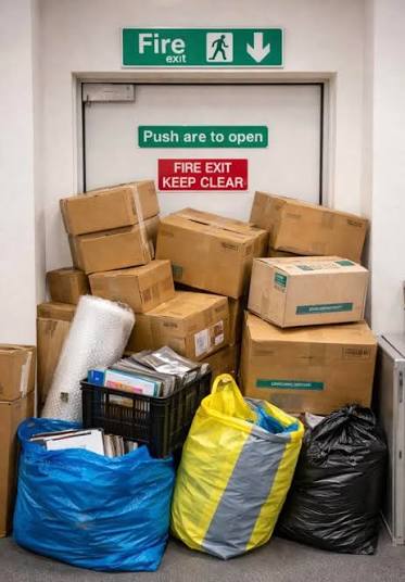 Oxford - 🚨 This is NOT just clutter… it's a serious fire risk. Blocked  fire exits can cost lives. In an emergency, every second count. Fire doors  should be clear at all