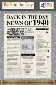 The Year You Were Born 1940 Celebration News Poster Back In Etsy In 2020 Birthday Card Sayings 80th Birthday Party 80th Birthday