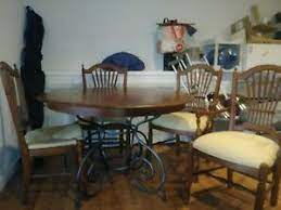 Cherry wood dining table and chairs ethan allen dining Discontinued Rare 5 Piece Ethan Allen Large Brittany Dining Table With Chairs Ebay