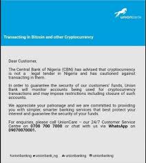 Nigeria has issues guidelines for the regulation of bitcoin and other crypto assets. Nigeria S Union Bank Threatens To Shut Down Cryptocurrency Related Accounts