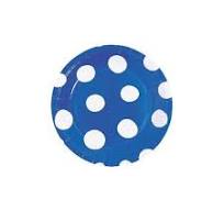 Royal Blue Polka Dot Round Paper Dessert Plates