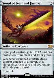 To enjoy some unusual pleasure or delight. Sword Of Feast And Famine 2xm Mtg Card