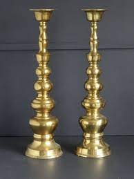 47'' h x 32'' h x 39'' h x 5'' w x 5'' w x 5'' w x 5'' d x 5'' d x 5'' d. Pair Tall Brass Candlesticks 18 Candle Holders Large Candle Holders Candles Large Candle Holders