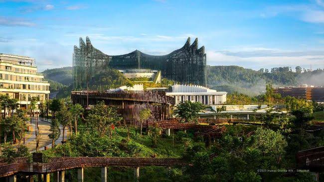 Pemandangan udara kawasan IKN Nusantara, gedong nu geus diwangun jeung lahan kosong di sabudeureunana