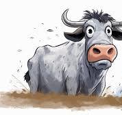 Ilustração engraçada de desenho animado de vaca peluda peidando para humor...