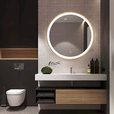 Amazon Com Beauty4u 19 7 Round Mirror For Bathroom Led Gold Circle Wall Mirror Light Up Backlit Touch Make Up Vanity Mirror Wall Decor Kitchen Dining