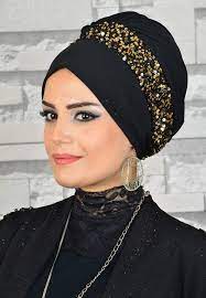 Aise Tesettur Siyah Gold Pul Detayli Abiye Tesettur Bone Kadin Kiyafetleri Guzel Turban Turban Basortusu
