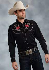 Western wear has become a practical everyday wear as well as elaborate styles for country & western stars, rock bands and celebrities. Mens Embroidered Western Shirt Baroque Rose