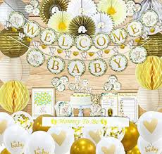 Check spelling or type a new query. Getuscart 250 Piece Elephant Theme Baby Shower Decorations For Boy Or Girl Kit Gender Neutral Welcome Baby Pre Strung Banners Garland Guestbook Sash Gold White Confetti Balloons Cake Toppers Paper Decor Napkins Straws