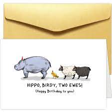 Lustige Tiere Geburtstag Wortspiel Karte, niedliche Happy Birthday  Grußkarte, Nilpferd Birdy Zwei Ewes Geburtstag Karte : Amazon.de:  Bürobedarf & Schreibwaren