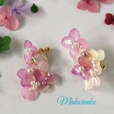 紫陽花のビジュー ネイビー イヤリングorピアス 2021 ビジュー イヤリング ハンドメイド