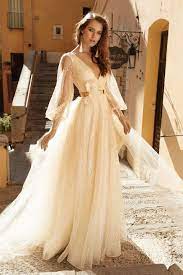 We make breathtaking wedding dresses for fashion forward brides like you. Long Sleeve V Neckline A Line Sequin Wedding Dress Kleinfeld Bridal Kleider Hochzeitskleid Brautkleid
