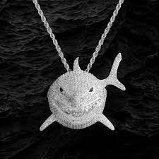 Krkc Iced Out Baby Shark Mens Pendant Necklace Mens Necklace Pendant Shark Pendant Mens Pendant
