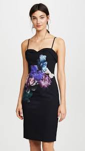 Black Halo Clover Sheath Dress Romantic Watercolor Flowers Lend An Artistic Feel To This Black Halo Cocktail Dress Fold Over Trim Det Black Halo Dress Dresses