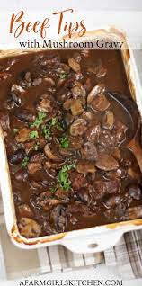 Beef Tips With Mushroom Gravy Recipe Beef Tip Recipes Beef Recipes Beef Tips And Gravy