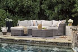 Cherry Point Gray 4 Piece Outdoor Laf Sectional In 2020 Contemporary Outdoor Furniture Outdoor Furniture Sets Ottoman Table