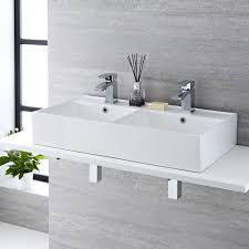 An interesting combination is also featured here where the two rectangular sinks are. Milano Dalton White Modern Rectangular Double Countertop Basin With 2 Mono Mixer Taps 820mm X 420mm
