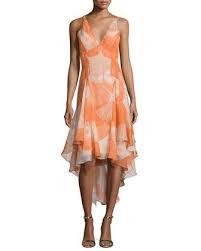 Halston Heritage Sleeveless V Neck High Low Dress Terracotta Platya