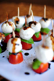 Caprese Skewers With Balsamic Drizzle Recipe Bite Size Snacks Bridal Shower Appetizers Wedding Appetizers