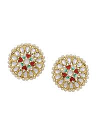 Small gold round earrings for girls. Kundan Pearl Round Gold Plated Stud Earrings For Girls Shop