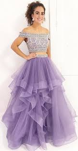 Two Piece Off The Shoulder Floor Length Prom Dress With Beading Lilac Prom Dresses Prom Dresses Two Piece Prom Dresses For Teens