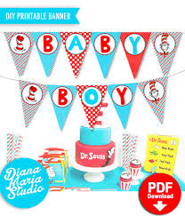 Seuss birthday or baby shower. Boy Baby Shower Banner Printable Dr Seuss Decorations Baby Shower C Dianamariastudio