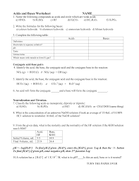 Acids in which complete dissociation of hydrogen ion takes place are called strong acids. Acids And Bases Worksheet