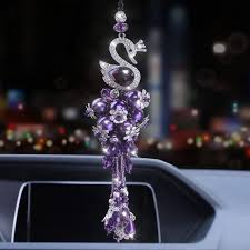 car charm ornaments hanging swan and pearl rear view mirror charm purple rear view mirror charm mirror car accessories car charms