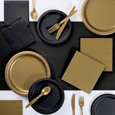 Black And Gold Party Plates 221pk Party Supplies Kit Black Gold Black Gold Party Black And Gold Party Decorations Party Supply Kits