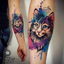 45 Cute And Lovely Cat Tattoos Ideas For Cat Lovers Aksahin Jewelry Gato Aquarela Tatuagens Tatuagens Aquarela
