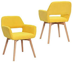 Amazon Com Modern Design Fabric Accent Chair Dining Chair W Solid Wood Leg Living Room Set Of 2 Brigh Yellow Dining Chairs Fabric Accent Chair Dining Chairs