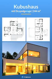 Immer mehr bauherren wollen ein individuelles. Modernes Kubushaus Mit Grossen Fenstern Und Doppelgarage Kubus Haus Haus Grundriss Haus