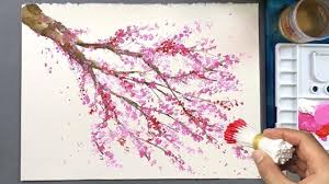Cherry Blossom Tree Q Tip Painting Technique | Acrylic Painting ...