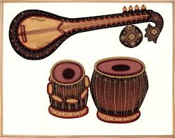 Indian Miniature Painting Veena Tabla Classical Musical Instrument Rajathani Art Musical Instruments Drawing Mughal Paintings Rajasthani Art