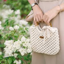 Túi Xách Tay Macrame, Quai Gỗ, MIDUME - CHUS