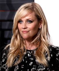 Tousled long layered hair with side swept bangs. Reese Witherspoon Long Wavy Light Blonde Hairstyle With Side Swept Bangs