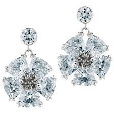 Light Blue Sapphire Single Blossom Stone Drop Earrings For Sale At 1stdibs