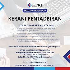 Kindly click the advertisement link for job details. Peluang Kumpulan Prasarana Rakyat Johor Sdn Bhd Facebook