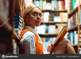 Beautiful Blonde Woman Glasses Holding ...