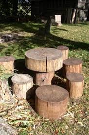 Log Table And Stools Diy Outdoor Furniture Diy Kids Table Kids Table And Chairs