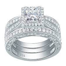 925 Sterling Silver Wedding Set 14k Gold Estate Cz Bridal Engagement Rings Wedding Ring Sets Sterling Silver Wedding Sets Sterling Silver Wedding Rings Sets