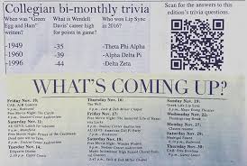 Dec 19, 2020 · 126 car trivia questions & answers (+facts & logo trivia). Do You Know The Answers To This Edition S Trivia Pick Up A Copy Of The Collegian Scan The Code And Find Out Around Campus Now Snapwidget