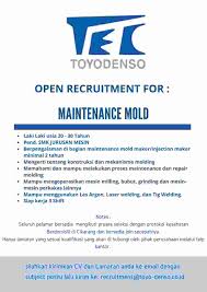 Novi lestari recommends pt gsi 1 cikembar sukabumi. Loker Pt Toyo Denso Indonesia 2021 Posisi Maintenance Mold Random Email Loker