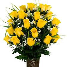 Maybe you would like to learn more about one of these? Yellow Roses And Lily Grass Silk Cemetery Flowers