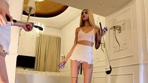 Having Fun in Super Short Mini Skirts to Flash Panties and then No Panties  at Home by Playing Mini Golf