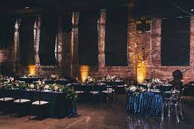 Navy Manhattan And Navy Giselle Sequin Paired With The Mahogany Resin Chiavari Chairs At The Garden Theater In Detroit Wedding Rentals Wedding Chairs Chiavari