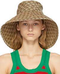 Gucci Beige Canvas Gg Wide Brim Hat Ssense