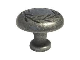 antique pewter cabinet knob with a leaf